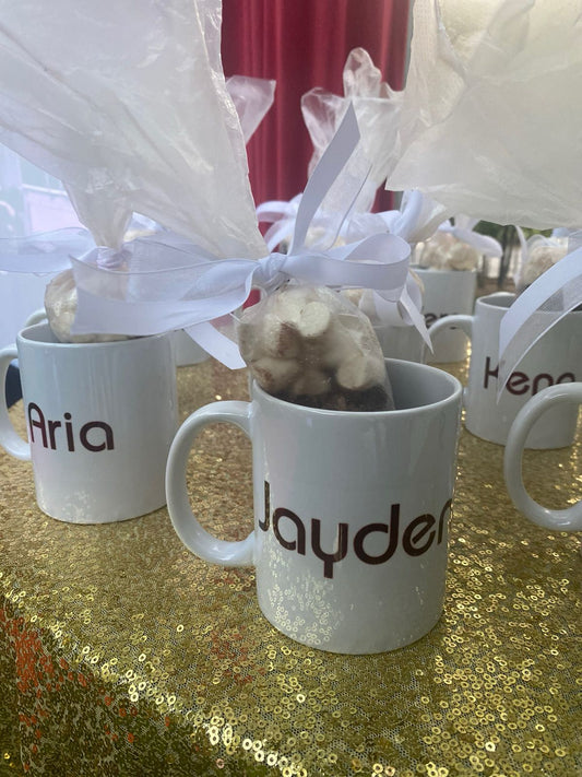 Personalised mug and hot chocolate bags